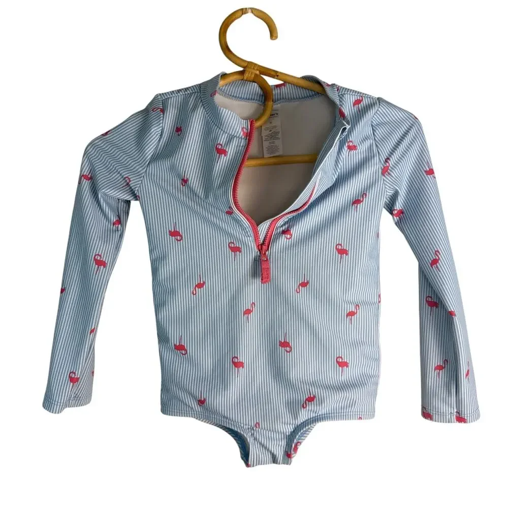 Carter's Long Sleeve Flamingo Print Rash Guard One-Piece Swimsuit 5T